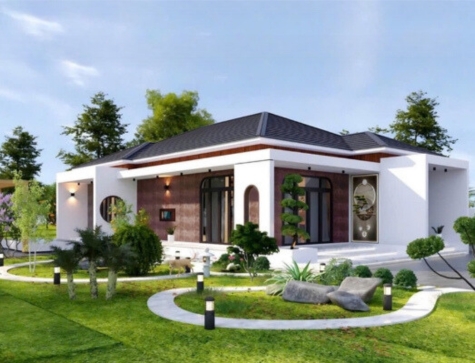 Mẫu biệt thự 1 tâng pha nét Á Đông BT004